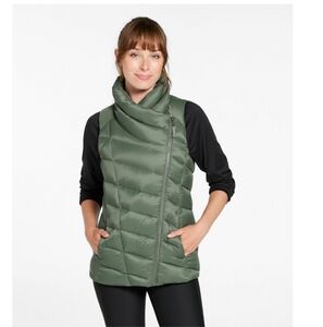 LL Bean Green Puffer Vest with Asymmetrical Zipper